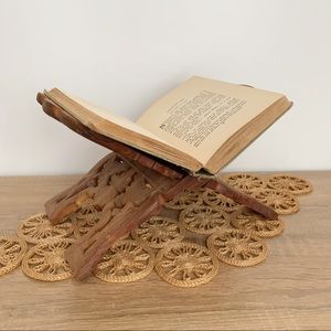 Vintage Carved Wood Folding Book Display Stand